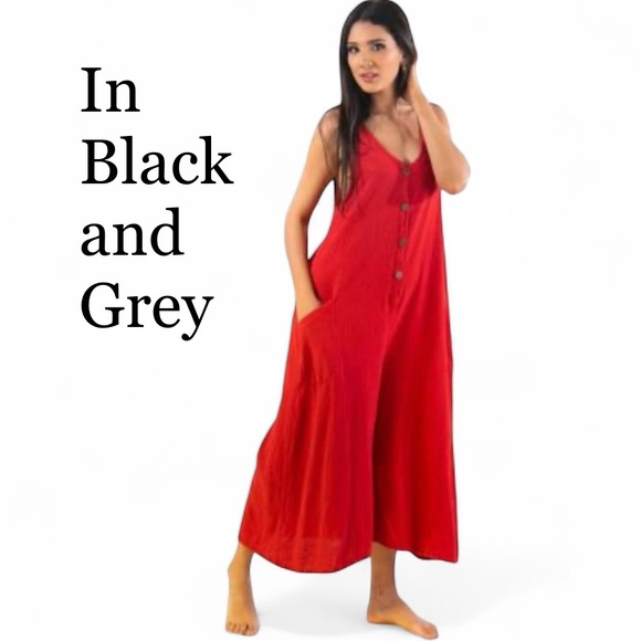 Dunes Wide Leg Jumpsuit Romper Lagenlook Cotton Black Large - Picture 15 of 15